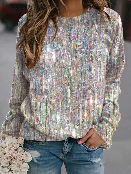 Women's Sequin Crew Neck Top | Long Sleeve