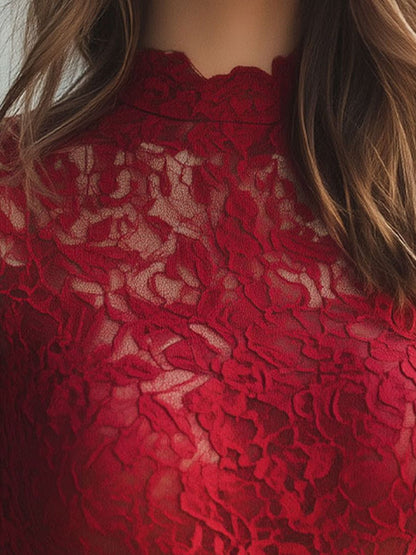 Véronique | Elegant Floral Semi-Transparent Blouse with High Collar