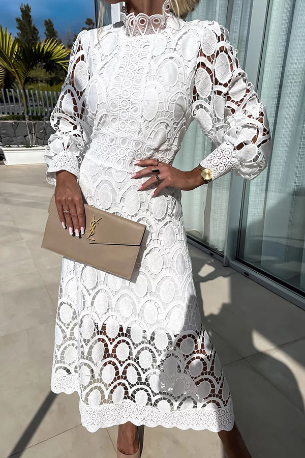 Beatrix | Festive Women's Dress with Puff Sleeves made of Lace for Wedding Guest