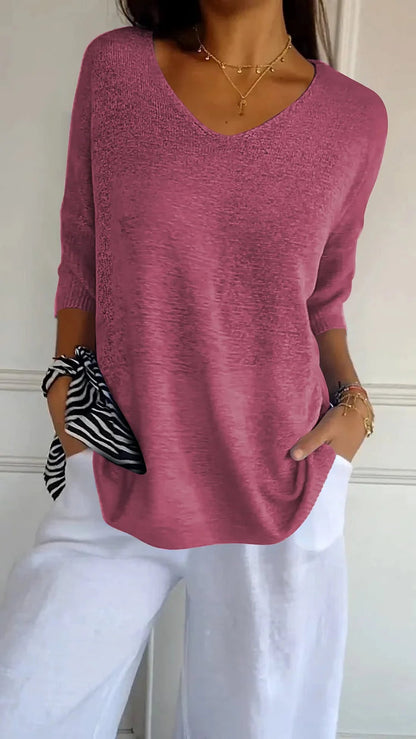 Women's V-neck Oversized Knit Top | Half Sleeve