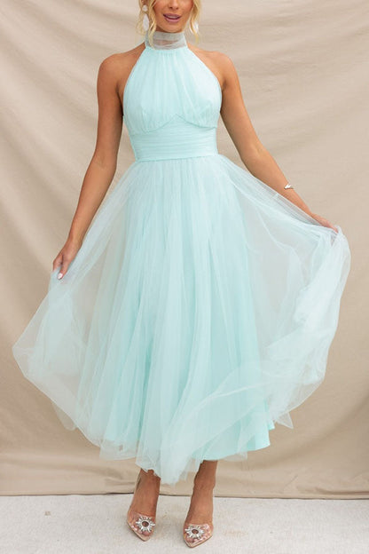 Aya | Chic Mid-Length Dress with High Collar and Open Back