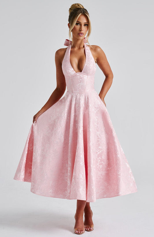 Wedding guest dress | Midi with Halter Neckline