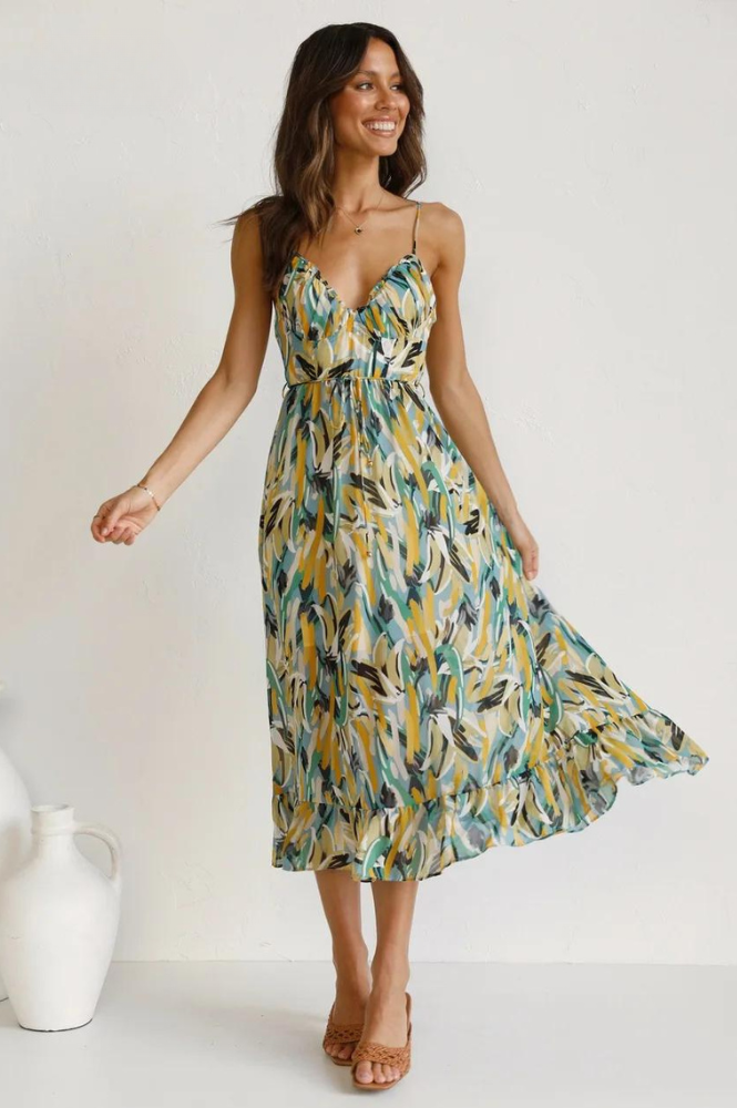 Image of Ellen | Women's V-Neck A-Line Midi Dress