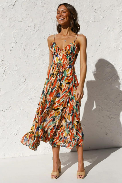Casual Fit Flared Waist Midi Dress for Women - Olytrend