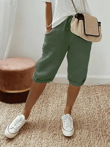 Women's cotton and linen pink shorts