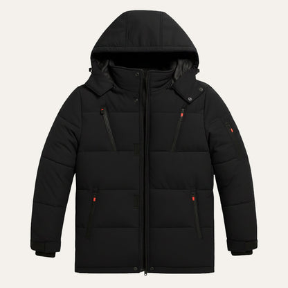 Warm Men's Hooded Puffer Parka with Zip Pockets