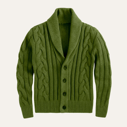 Warm Mens Cable Knit Crew Neck Cardigan Sweater