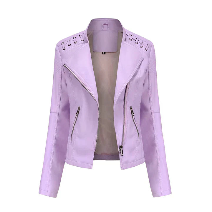 Arline Zippered Leatherette Jacket