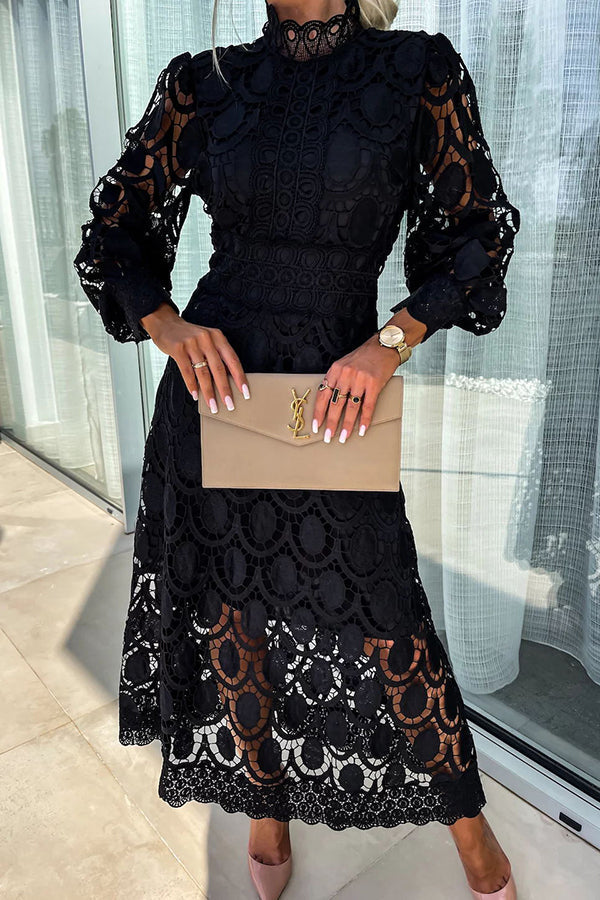 Beatrix | Festive Women's Dress with Puff Sleeves made of Lace for Wedding Guest