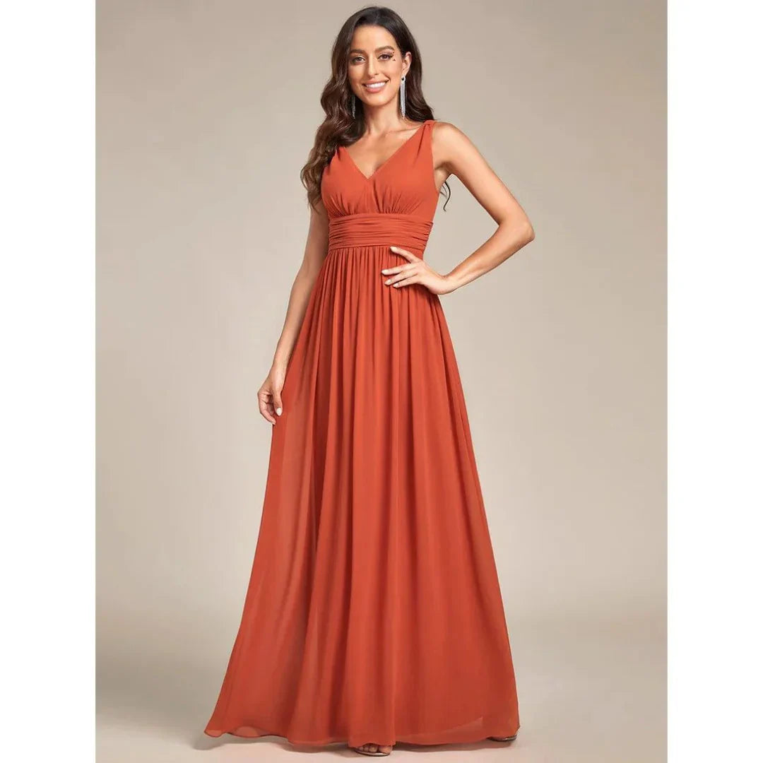 Zahraa | Long Dress with V-Neck and Sleeveless – Chic and Modern Style