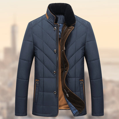 Winter quilted jacket with a stand-up collar and fleece lining
