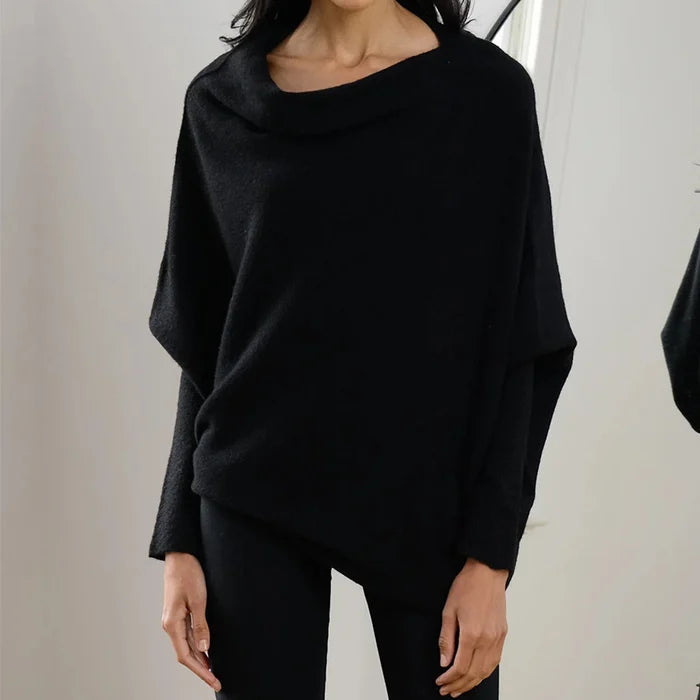 Asymmetric off-shoulder suspender sweater