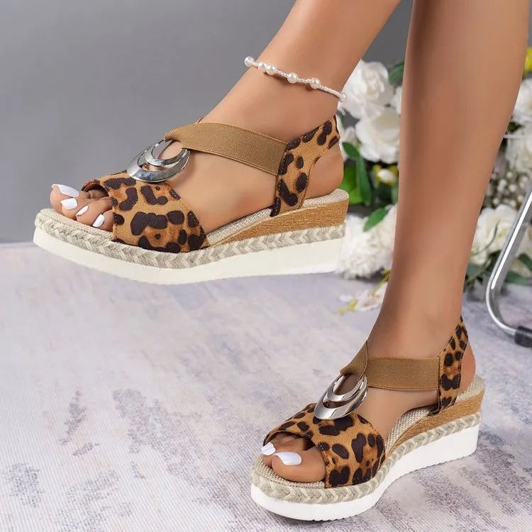 Women's Wedge Sandals with Embellishment and Elastic Strap