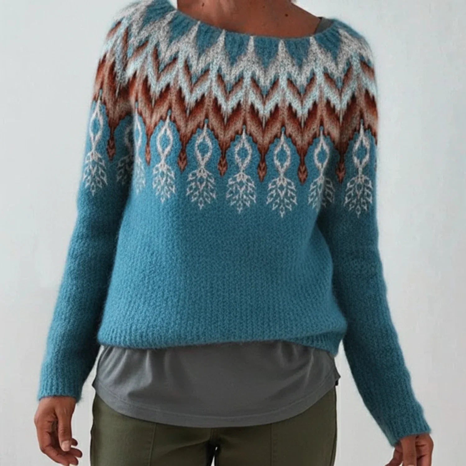 Warm Wool Crew Neck Sweater for Women - Olytrend