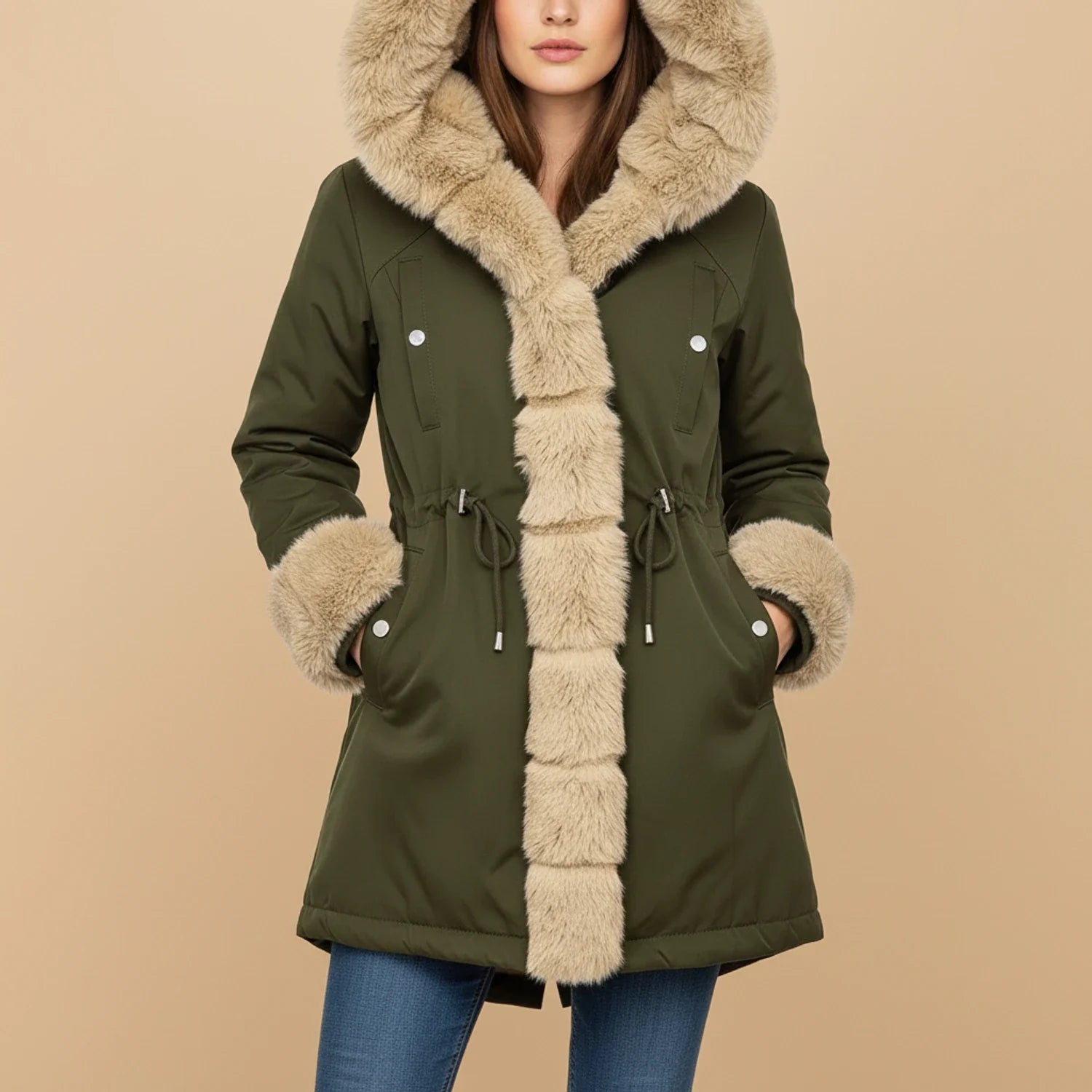 Warm Fleece Lined Hoodie Coat for Ladies - Olytrend