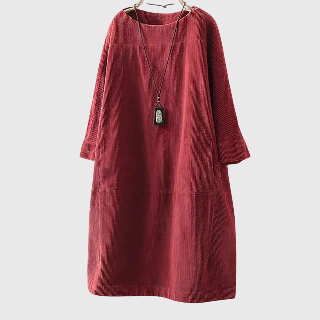 Casual Button Front Corduroy Dress