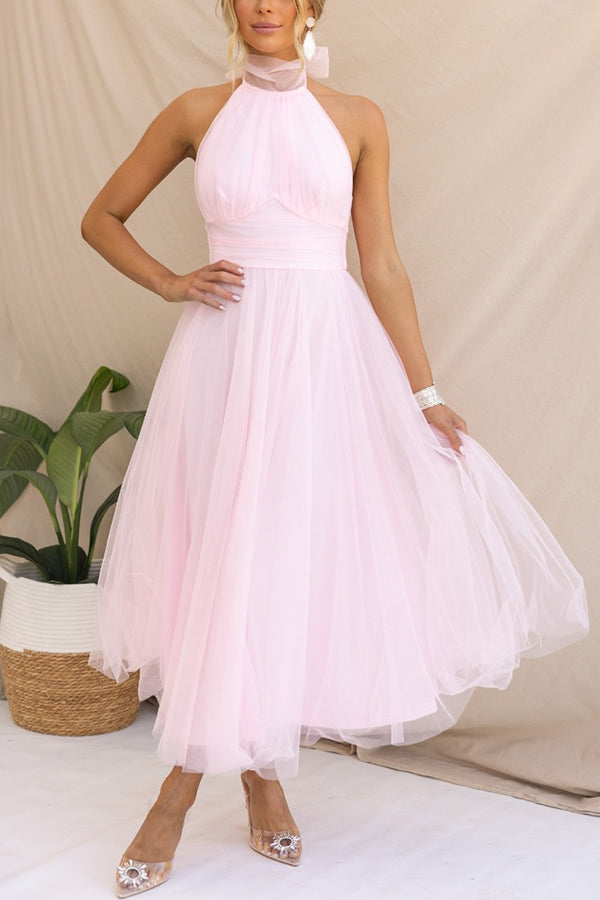 Aya | Chic Mid-Length Dress with High Collar and Open Back