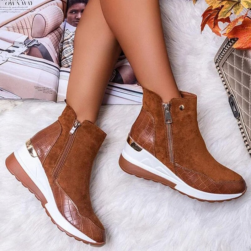 Women's Winter Wedge Boots | With Zipper