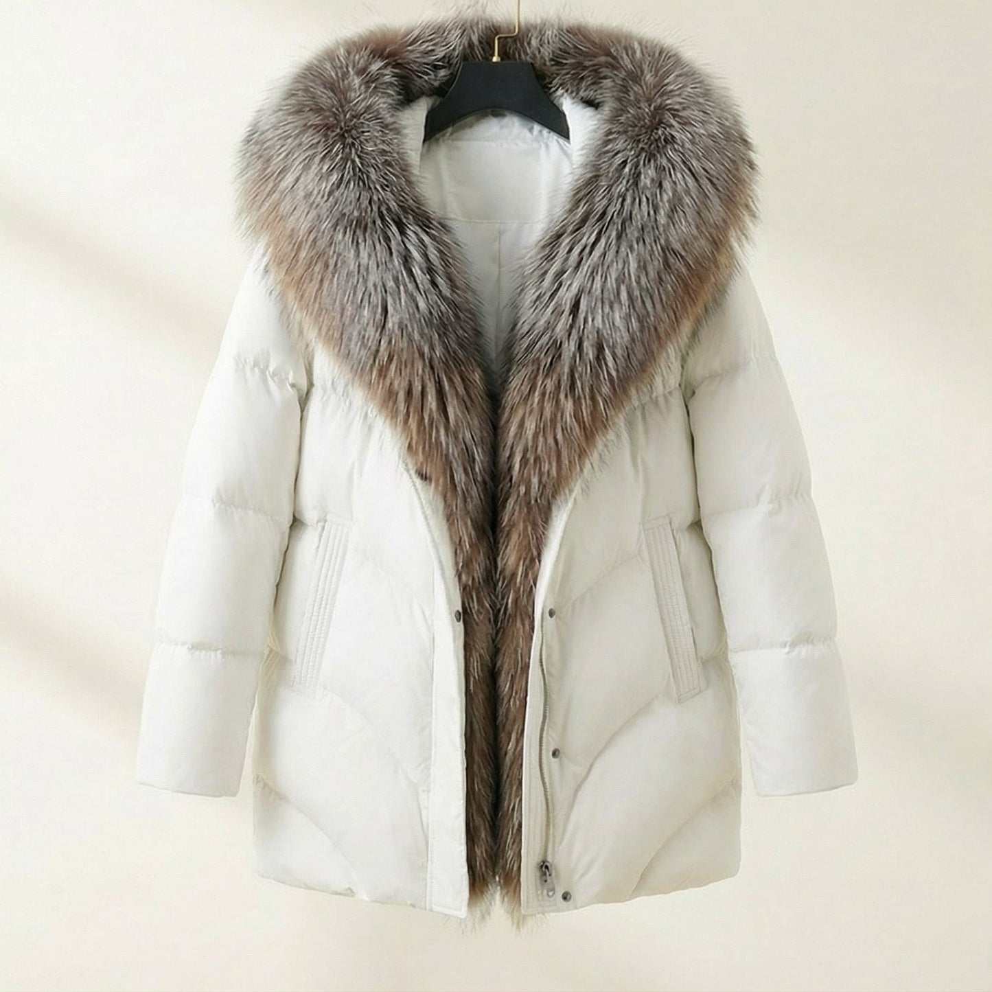 Warm Women's Down Jacket with Faux Fur Hood - Olytrend