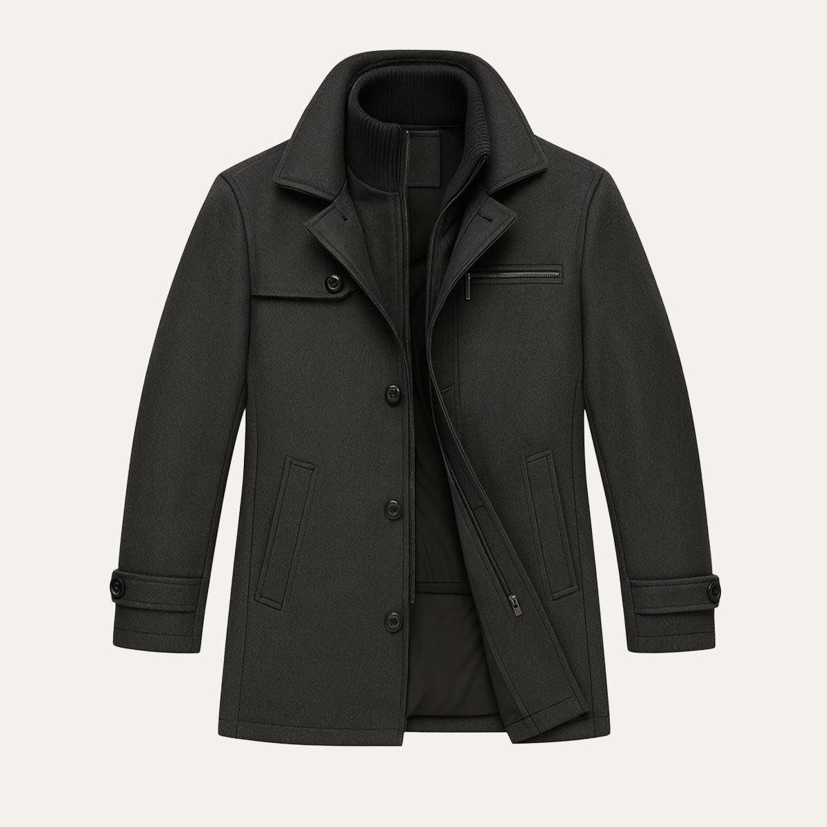 Waterproof Men's Long Coat with Adjustable Sleeves