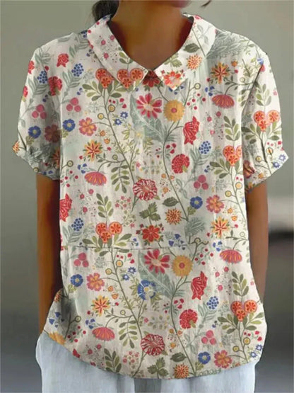 Women's blouse with floral pattern | short sleeve