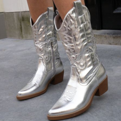 Western Style Metallic Ankle Boots