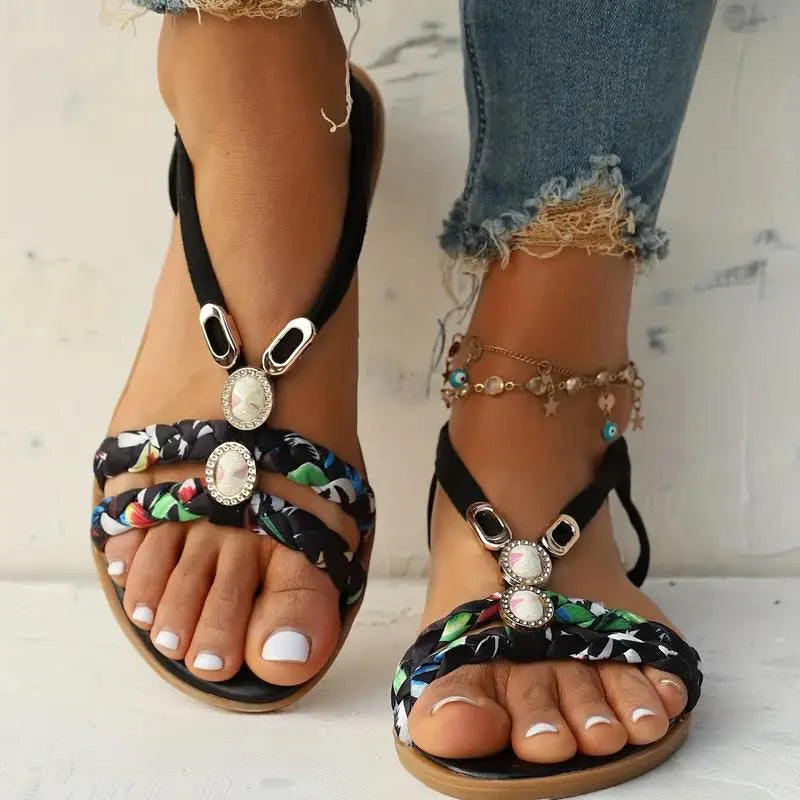 Women's sandals | Boho summer style | Soft sole & low wedge heel | Floral design