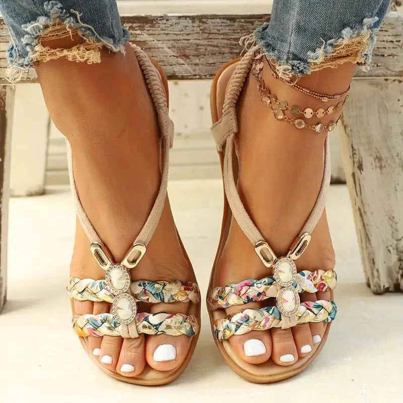 Women's sandals | Boho summer style | Soft sole & low wedge heel | Floral design
