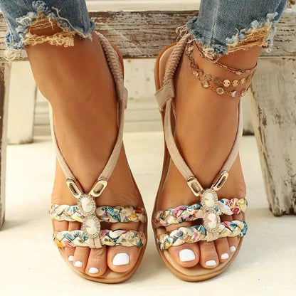 Women's sandals | Boho summer style | Soft sole & low wedge heel | Floral design