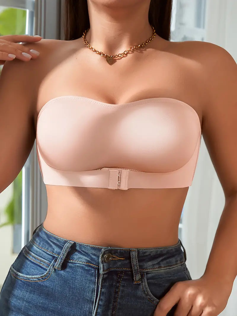 Women's bra | Strapless & Push-Up | Stretch silicone & front closure | Plain tube top