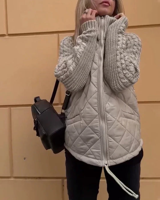 Zip-front coat in solid color with high collar