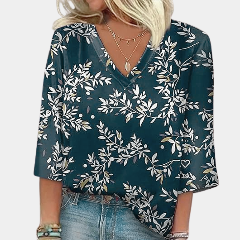 Pretty Floral V Neck Woman's Top - Olytrend