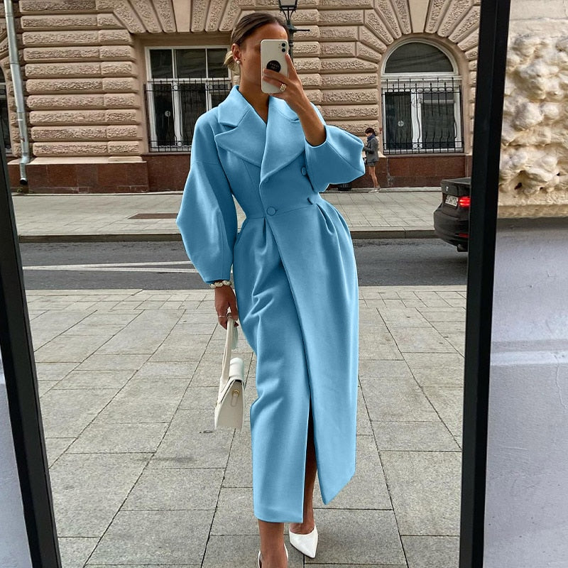 Women's trench coat | Double-breasted with lapels & long fit