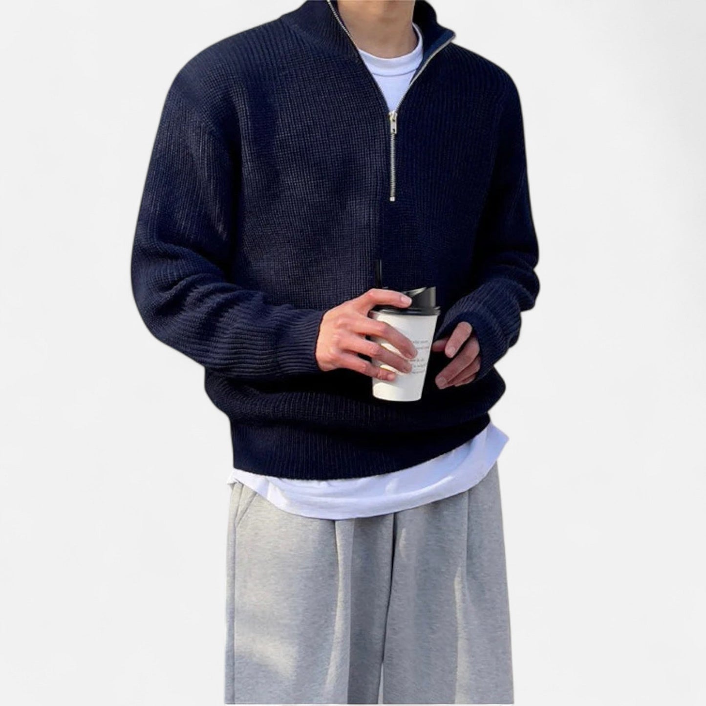 Ancient World | Men's Half-Zip Winter Sweater with Stand-Up Collar
