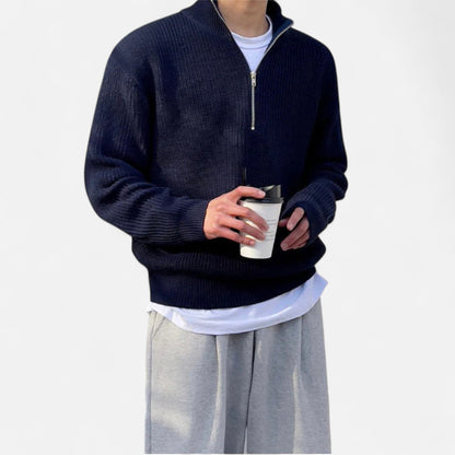 Ancient World | Men's Half-Zip Winter Sweater with Stand-Up Collar