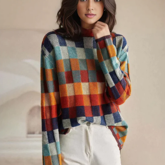 Women's Checkered Sweater | Casual Knit