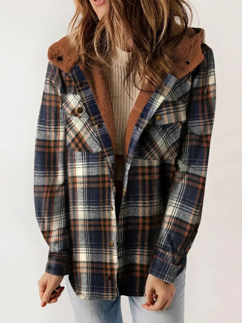 Warm Plaid Fleece Lined Winter Jacket - Olytrend