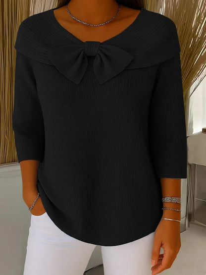 Women's Classic Crew Neck Sweater with Bow Detail