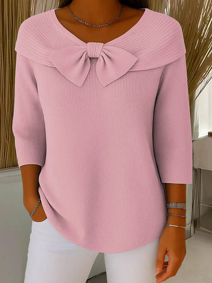 Women's Classic Crew Neck Sweater with Bow Detail