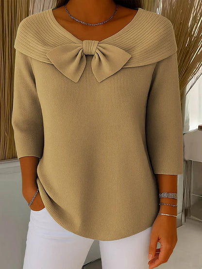 Women's Classic Crew Neck Sweater with Bow Detail