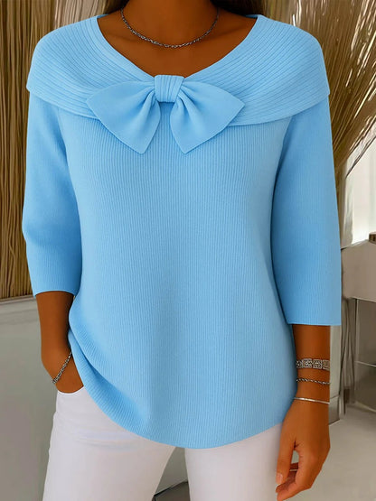 Women's Classic Crew Neck Sweater with Bow Detail - Olytrend