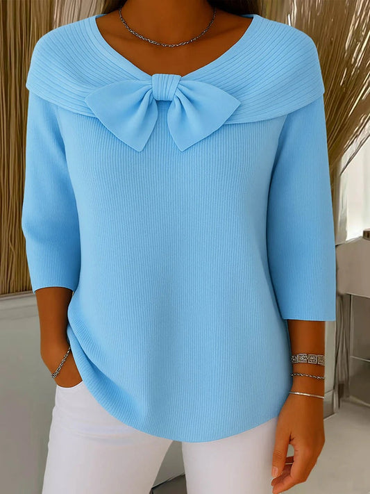 Women's Classic Crew Neck Sweater with Bow Detail - Olytrend