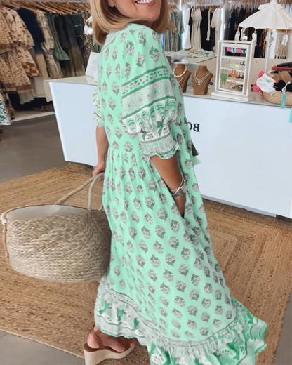 Chic Floral Midi Dress with Tassels