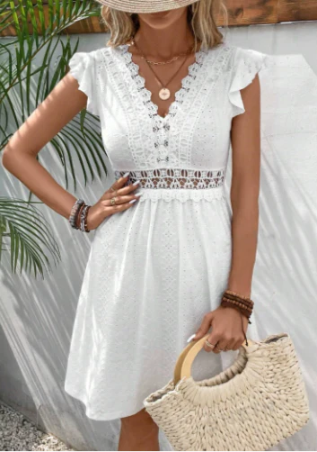 Image of Janine | Women's V-Neck A-Line Mini Dress