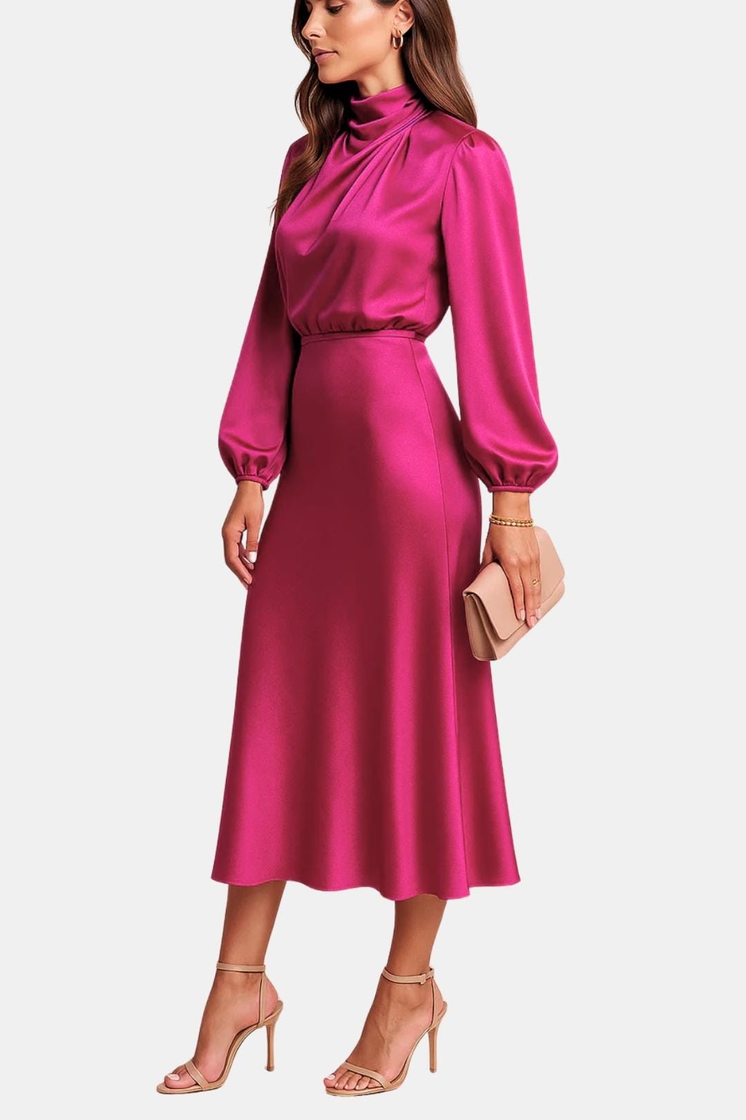 Women's Casual Long Sleeve Midi A-Line Dress - Olytrend