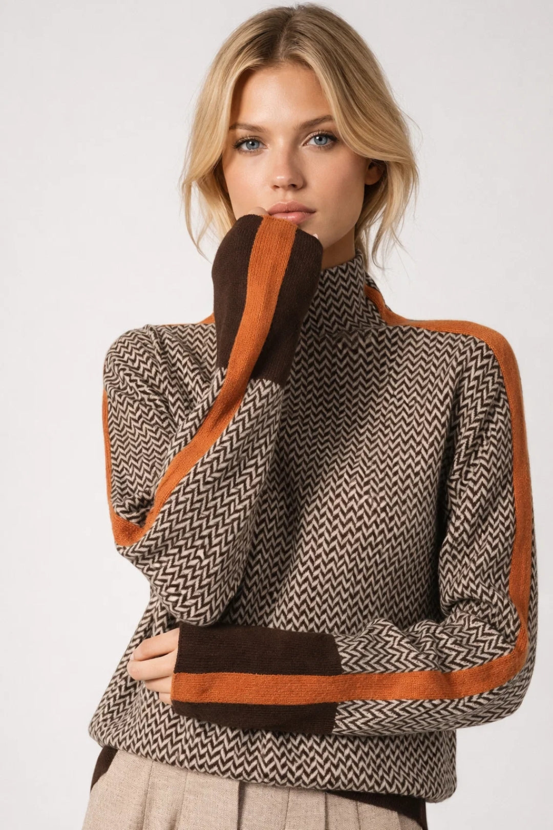 Women's Chic Striped Turtleneck Sweater - Olytrend