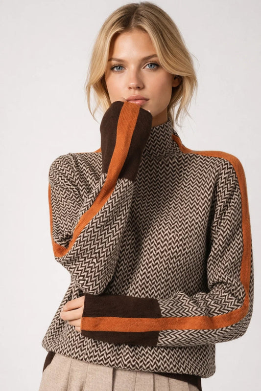 Women's Chic Striped Turtleneck Sweater - Olytrend