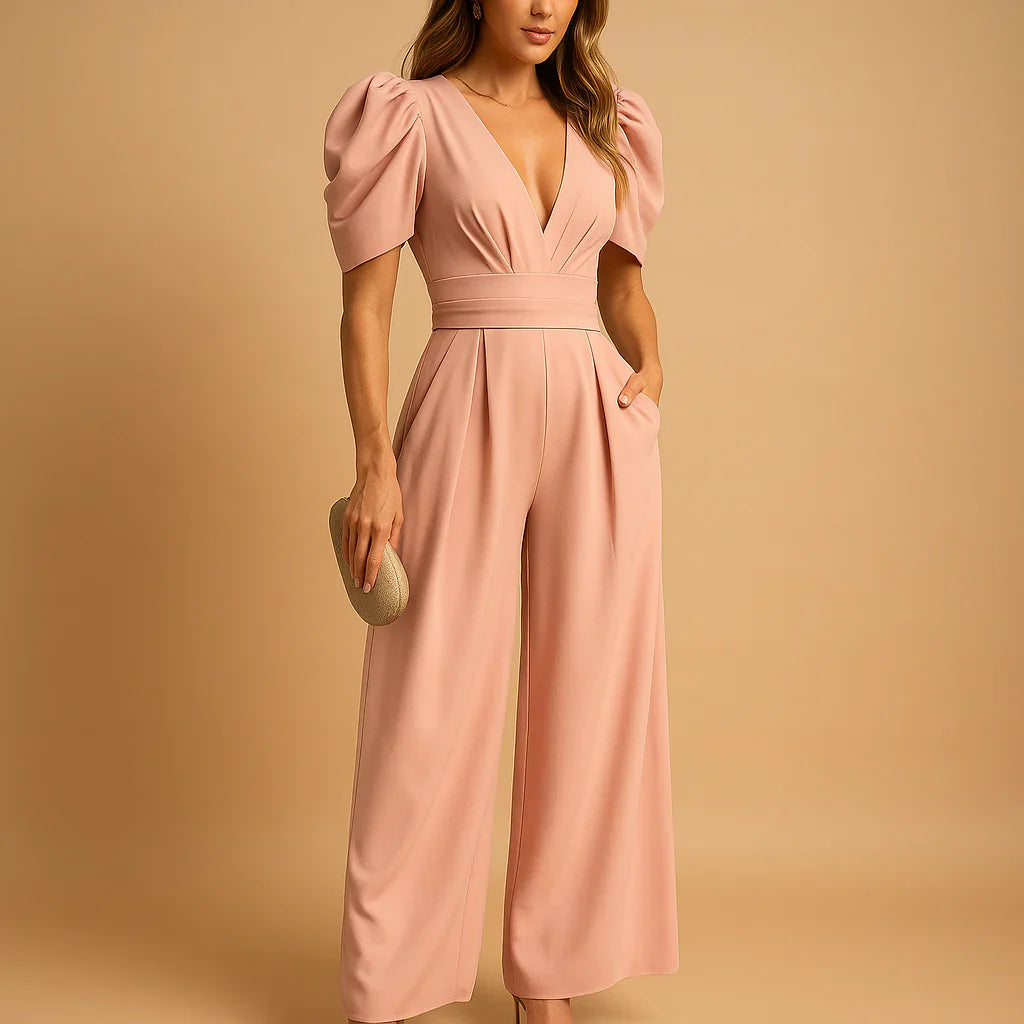 Women's Chic V-Neck Flare Leg Jumpsuit - Olytrend