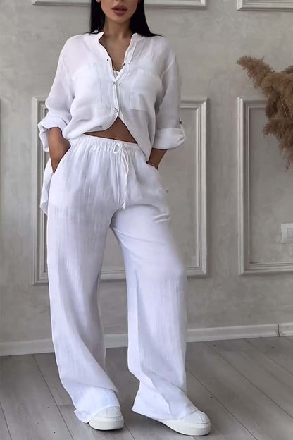 Women's linen set - airy blouse & wide pants