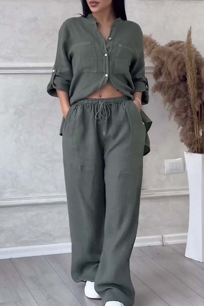 Women's linen set - airy blouse & wide pants